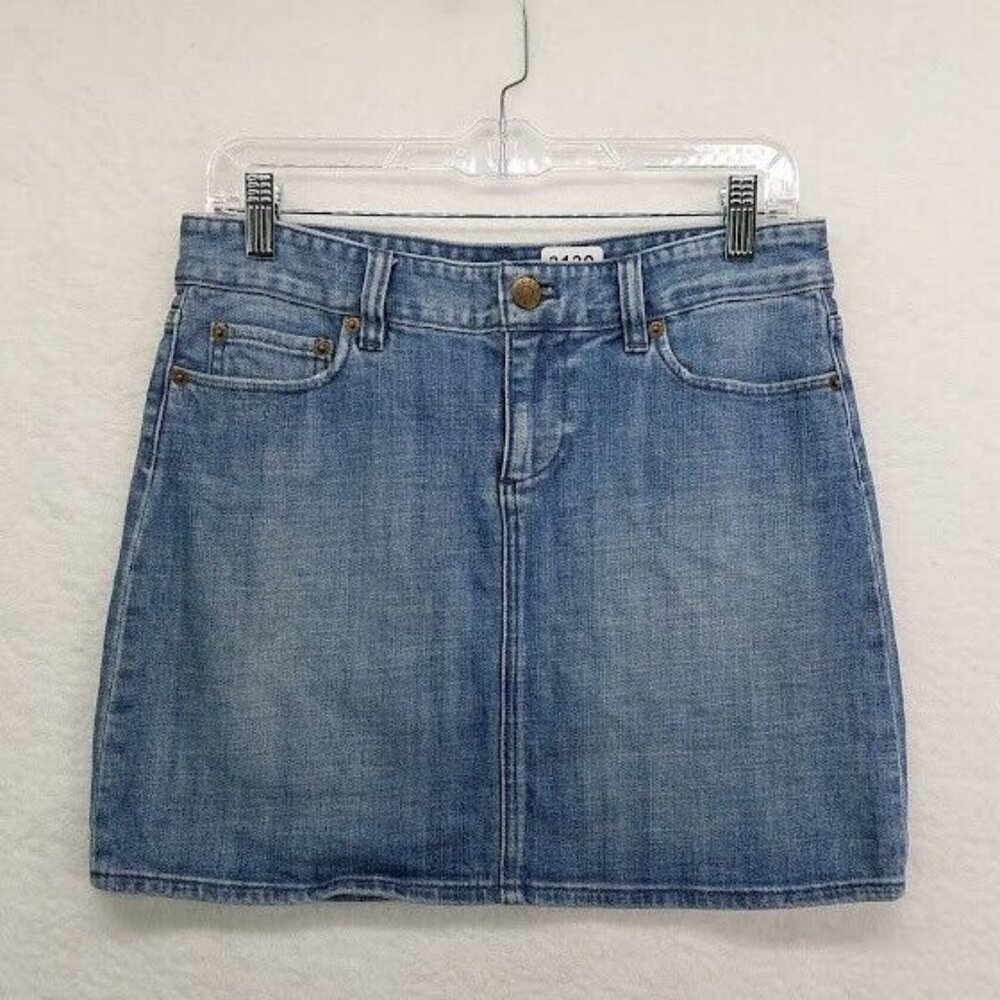 J‎ Crew Womens Stretch Denim Skirt Size 4 Medium Wash Blue Jean Pockets